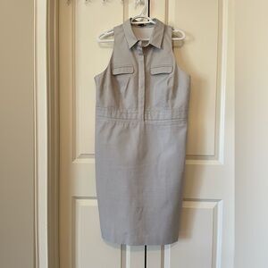 Ann Taylor Pinstriped Sleeveless  Collared Shirt Dress Sz 14 Cotton Blend Lined